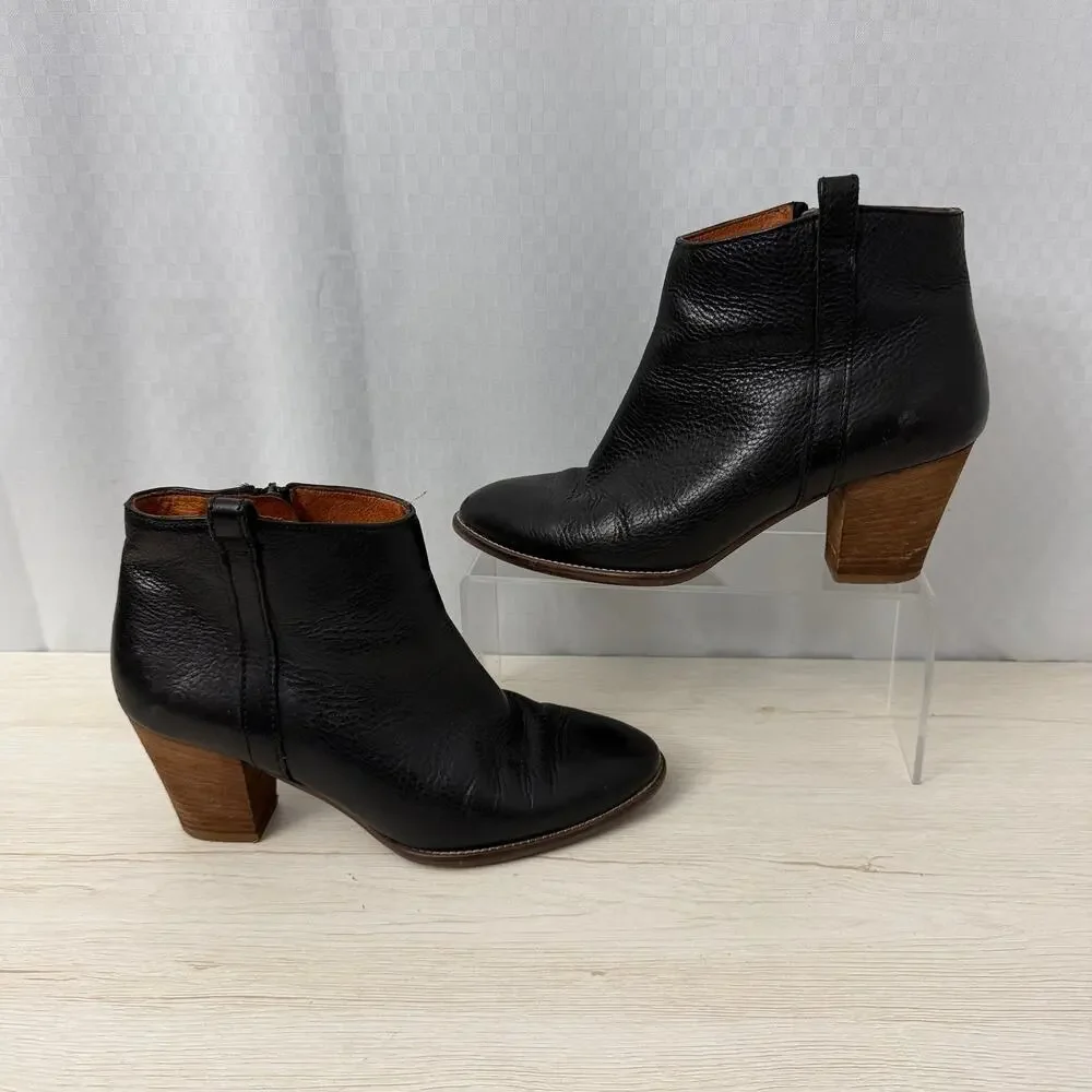 Madewell Billie Ankle Boots Womens Size 8 Black Leather Side Zip Block Heel